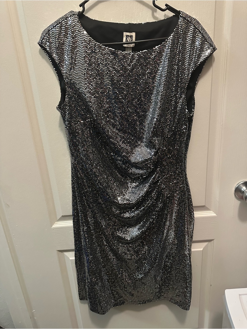 Anne Klein Silver Sequin Midi Dress